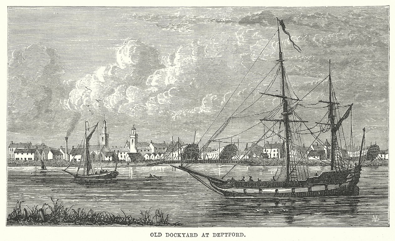 Stara stocznia w Deptford (grawerunek) autorstwa English School