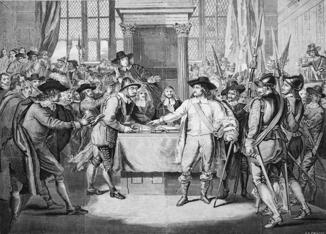 Oliver Cromwell rozwiązuje Długi Parlament autorstwa English School
