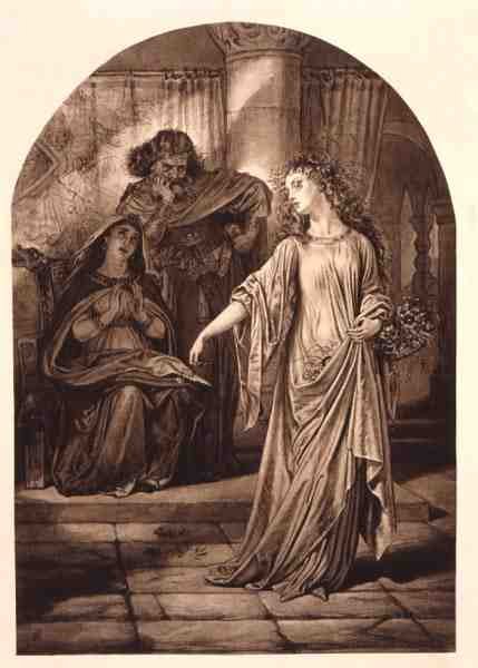Ofelia w Hamlecie Williama Szekspira (1564-1616) (rycina) autorstwa English School