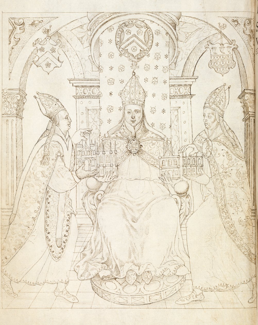 Naprzeciwko strona tytułowa Life of William of Wykeham autorstwa Thomasa Martina, Londyn 1597 autorstwa English School