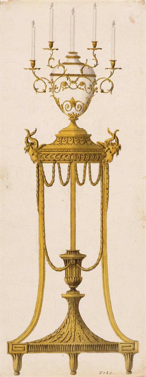Oryginalny projekt na statyw i wazon na świece, z "Prace w architekturze" Roberta i J. Adama, 1773 autorstwa English School