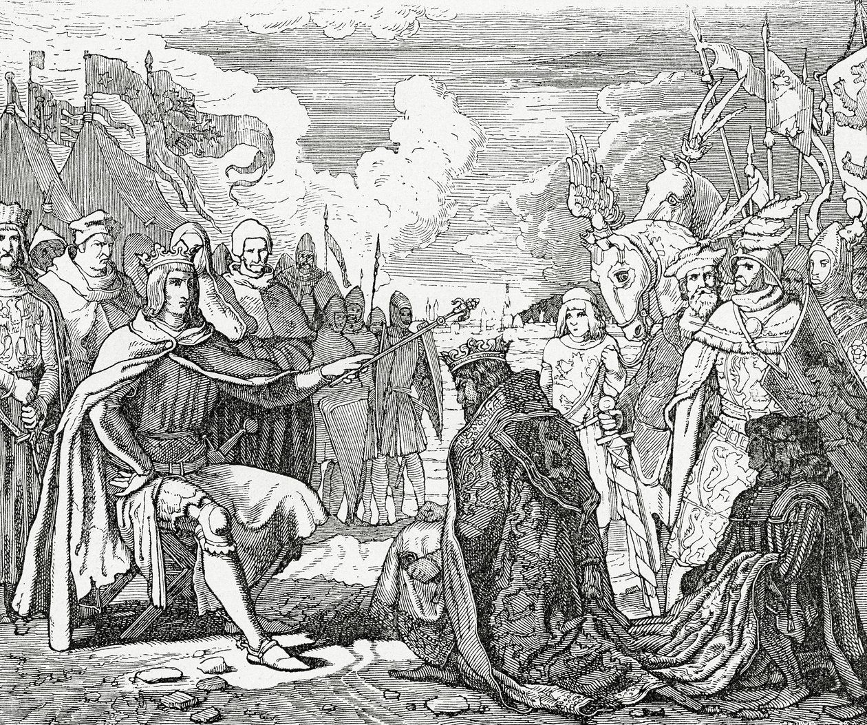 Ottokar II z Czech składa hołd Rudolfowi I, królowi Niemiec w 1276, 1882 autorstwa English School