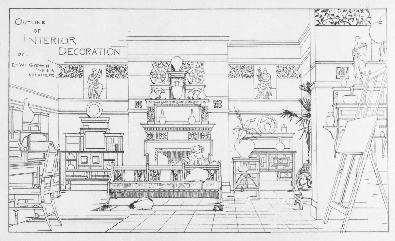 Zarys dekoracji wnętrz, projekt E. W. Godwin, ilustracja z The British Architect, 1 lipca 1881 autorstwa English School
