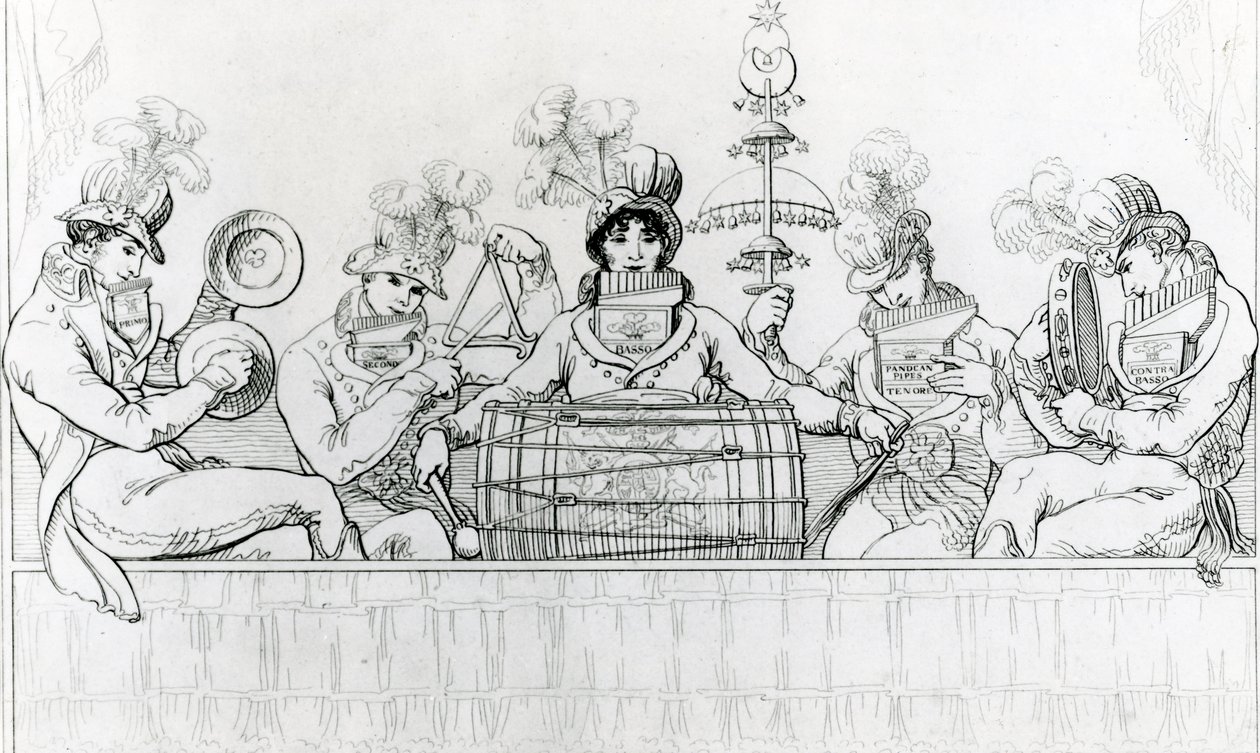 Padean Minstrels podczas występu w Vauxhall Gardens w Londynie (grawerowanie) autorstwa English School