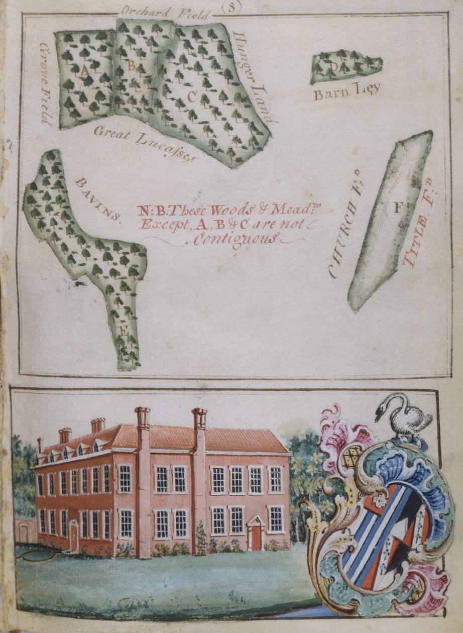 Strona 8, z A Survey of the Estate of John Plampin, Esq., 1774 (pióro i atrament z toaletą i gwaszem na papierze) autorstwa English School
