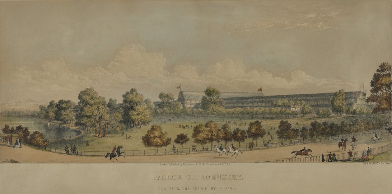 Pałac Przemysłu; Widok z mostu, Hyde Park, 1851 autorstwa English School