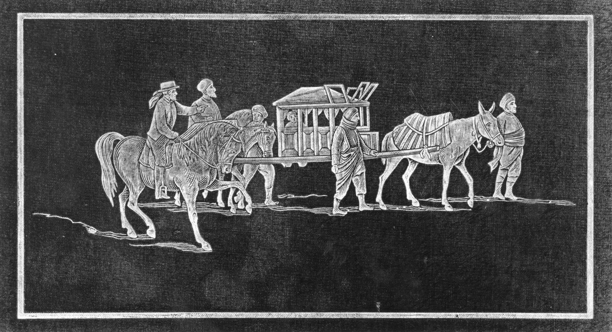 Panel z przedniej okładki książki Johna P. Newmana The Thrones and Palaces of Babylon and Niniveh from Sea to Sea: A Thousand Miles on Horseback autorstwa Johna P. Newmana, opublikowanej w 1876 r. autorstwa English School