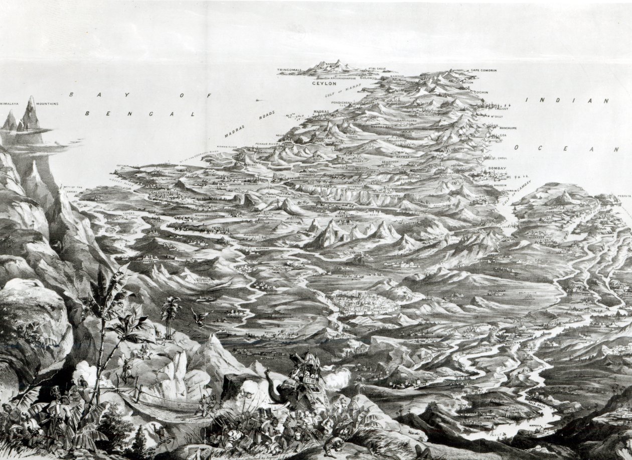 Panoramiczny widok Indii z Himalajów, projekt T. Packer, 1857 autorstwa English School