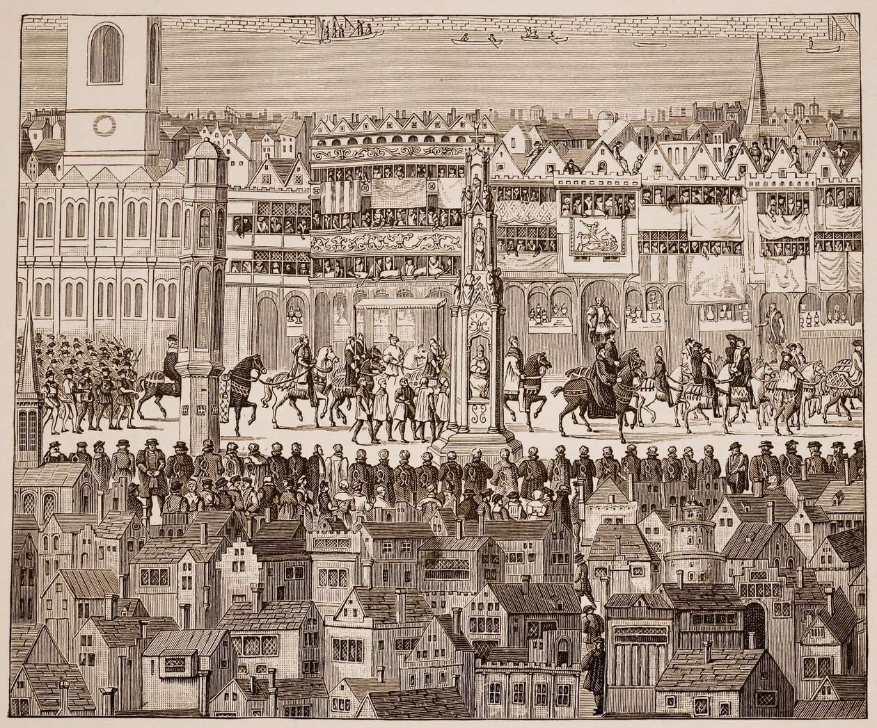 Fragment procesji koronacyjnej Edwarda VI, 1547, po akwareli z XVI wieku (zdjęcie w sepii) autorstwa English School