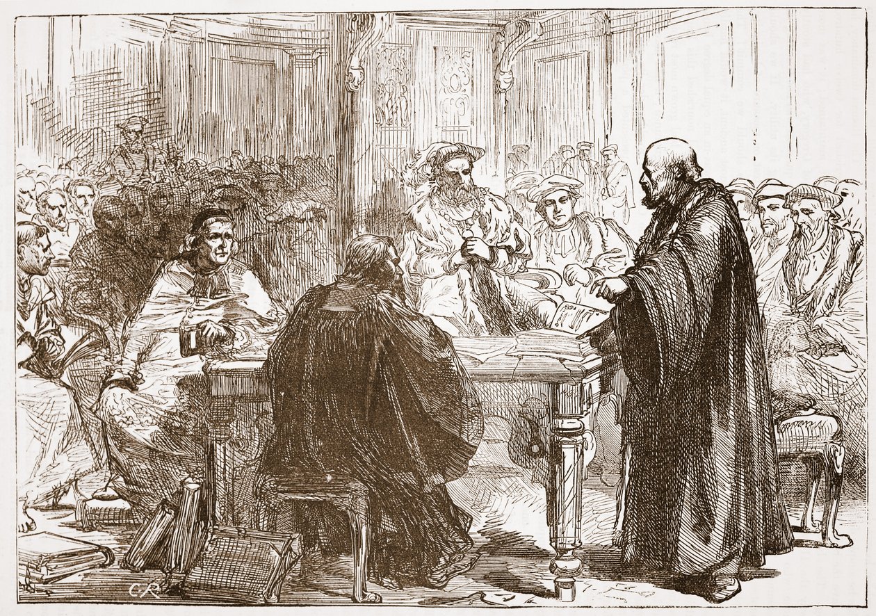 Pastor Olaf na konferencji w Upsali, ilustracja z Historii protestantyzmu Jamesa Aitkena Wylie (1808-1890), wyd. 1878 autorstwa English School