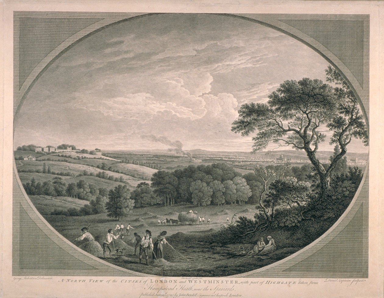 Widok duszpasterski miast Westminster z częścią Highgate, 1780 autorstwa English School