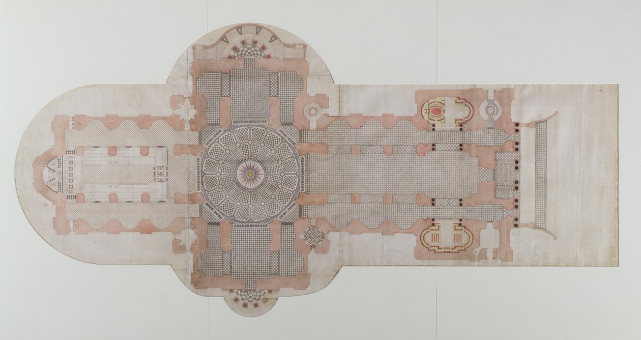 Plan bruku katedry św. Pawła, wykonany, ok. 1710 (mycie piórem i tuszem na papierze) autorstwa English School
