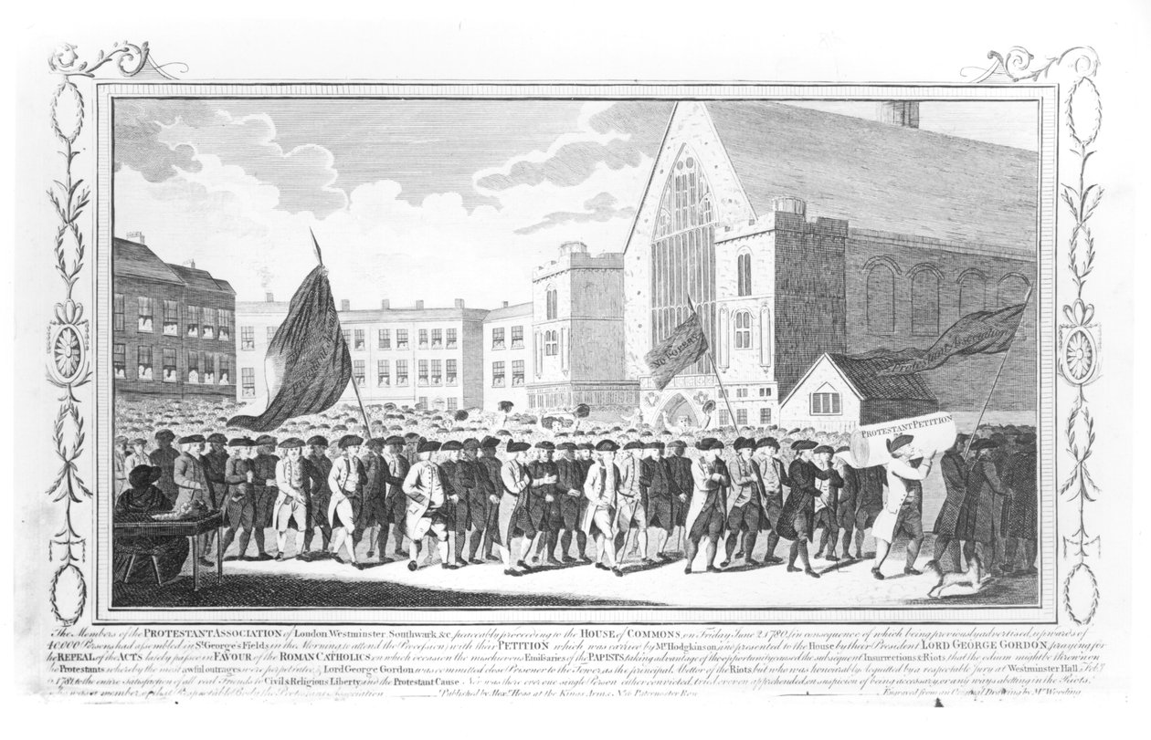 Pokojowa procesja członków stowarzyszenia protestanckiego do Izby Gmin w piątek 2 czerwca 1780 r. autorstwa English School
