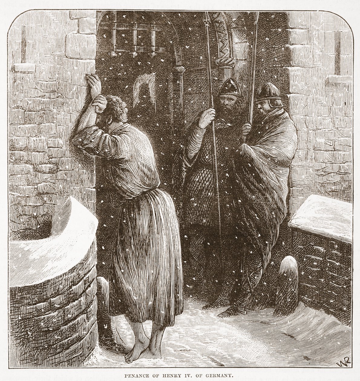 Pokuta Henryka IV Niemiec, ilustracja z Historii protestantyzmu Jamesa Aitkena Wylie (1808-1890), wyd. 1878 autorstwa English School