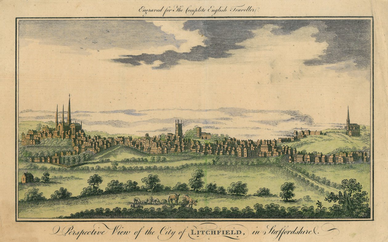Widok perspektywiczny miasta Lichfield, c.1795-98 autorstwa English School