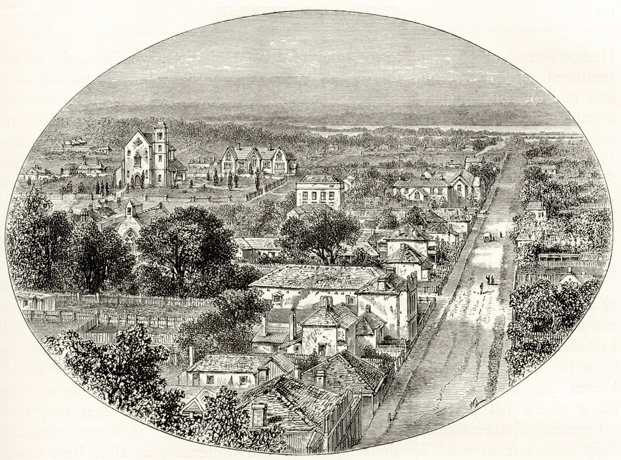 Perth, Australia Zachodnia, ok. 1880, z „Australian Pictures” Howarda Willoughby, opublikowanej przez religijne Towarzystwo Traktowe, Londyn, 1886 autorstwa English School