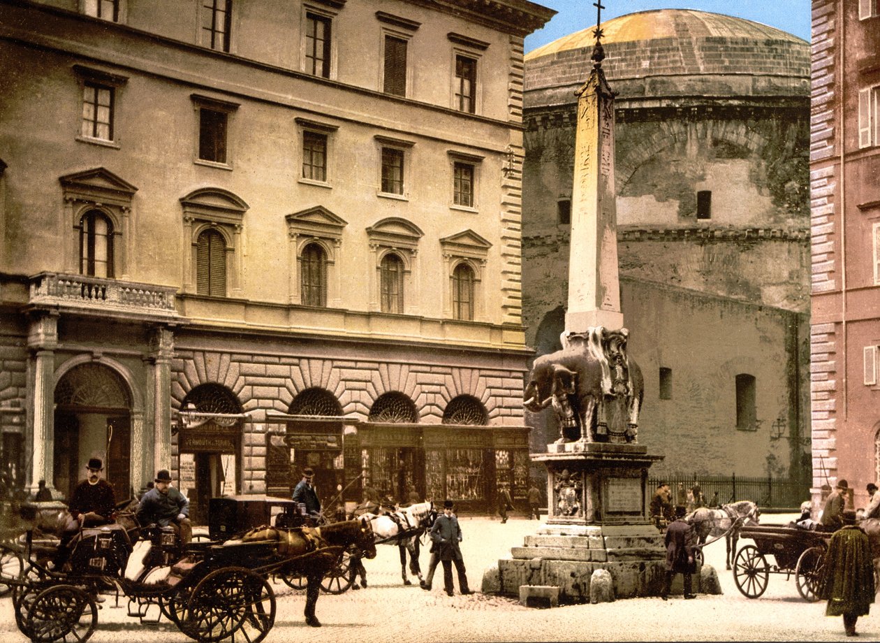 Piazza di Minerva, Rzym (zdjęcie ręcznie kolorowane) autorstwa English School
