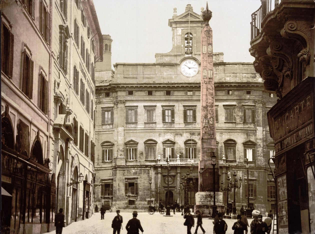 Piazza di Monte Citorio, Rzym (zdjęcie ręcznie kolorowane) autorstwa English School