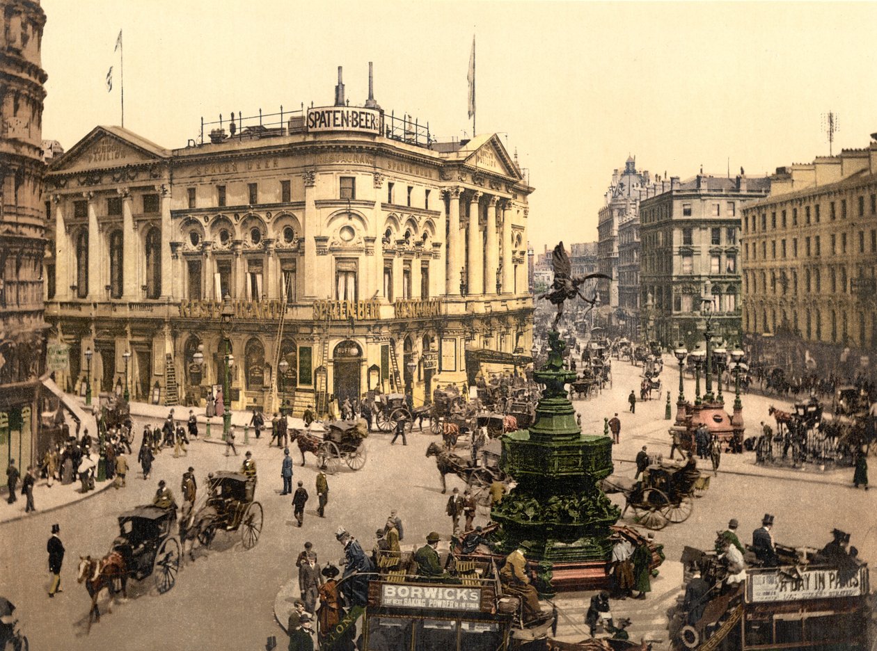 Piccadilly Circus, Londyn (zdjęcie ręcznie kolorowane) autorstwa English School