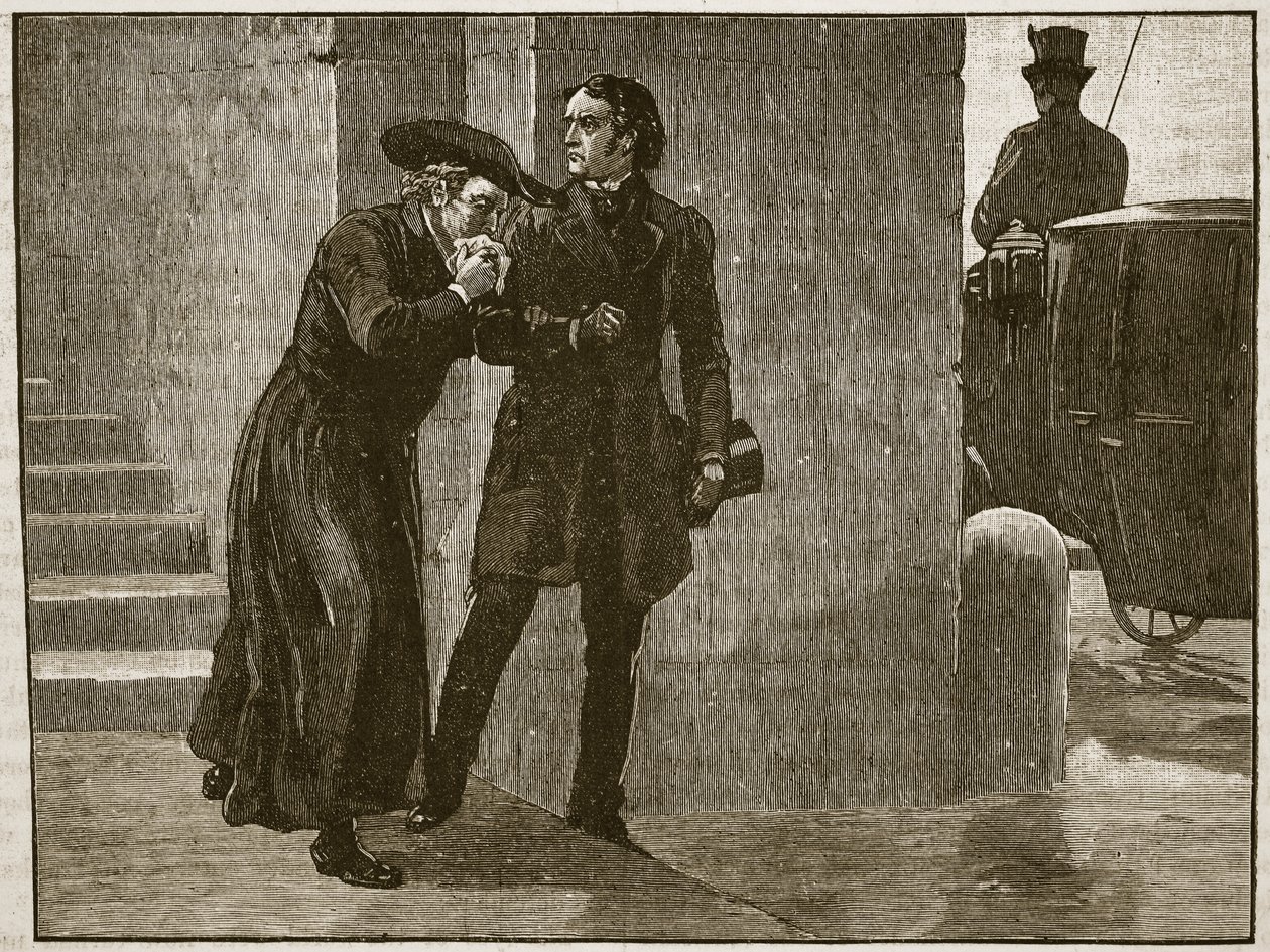 Pius IX opuszczający Watykan w przebraniu, 1848, ilustracja z Cassells Illustrated History of England (zdjęcie w sepii) autorstwa English School