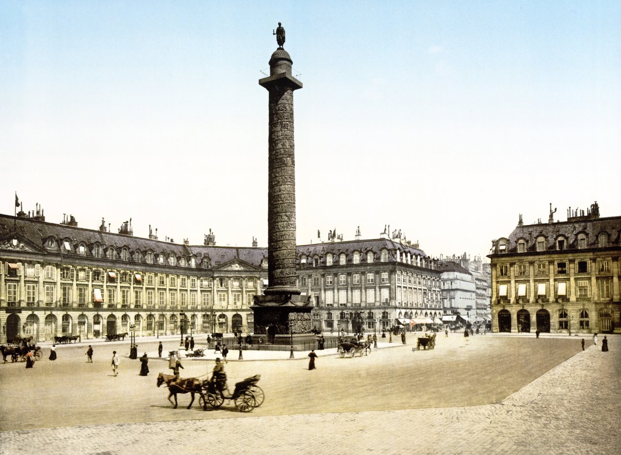 Place de la Colonne Vendome, Paryż (zdjęcie ręcznie kolorowane) autorstwa English School