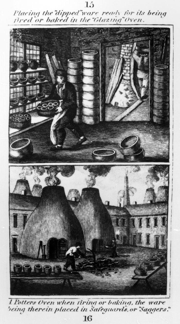 Umieszczenie maczanego naczynia w piecu do glazurowania, 1827 autorstwa English School