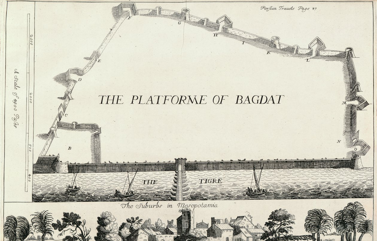 Plan Bagdadu, z angielskiego tłumaczenia Les Six Voyages de J.B. Tavernier autorstwa English School