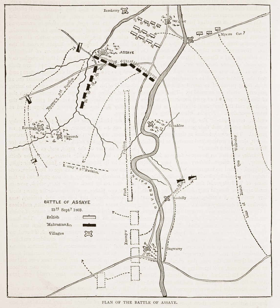 Plan bitwy pod Assaye, ilustracja z Cassells Illustrated History of India autorstwa Jamesa Granta, wyd. 1879 autorstwa English School