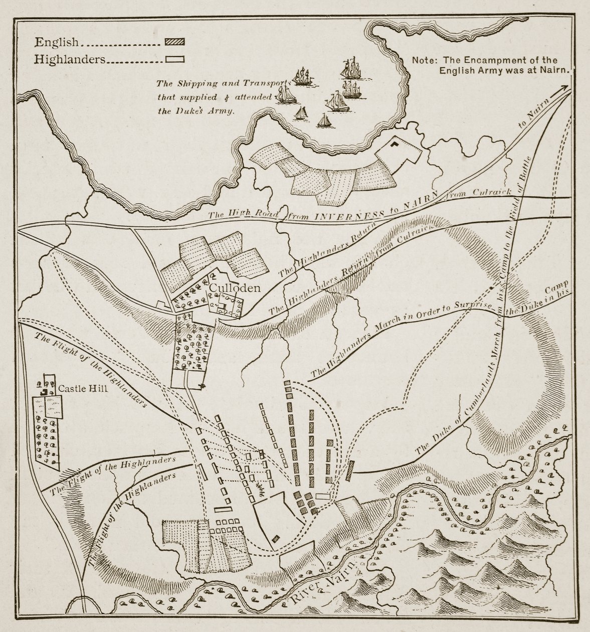 Plan bitwy pod Culloden, 16 kwietnia 1746 autorstwa English School