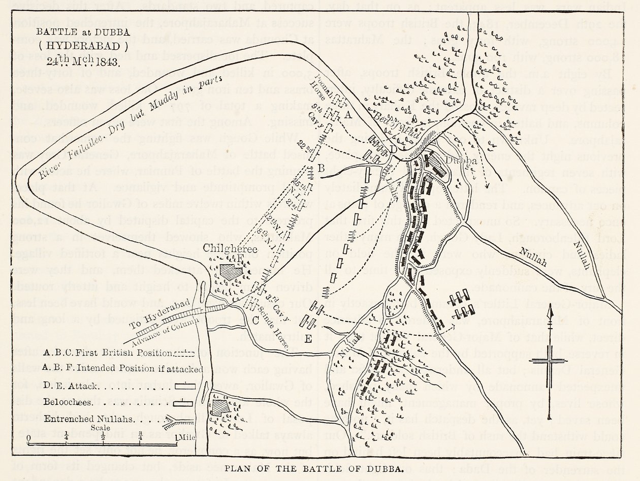 Plan bitwy pod Dubbą (Hyderabad) 24 marca 1843, ilustracja z Cassells Illustrated History of England autorstwa English School