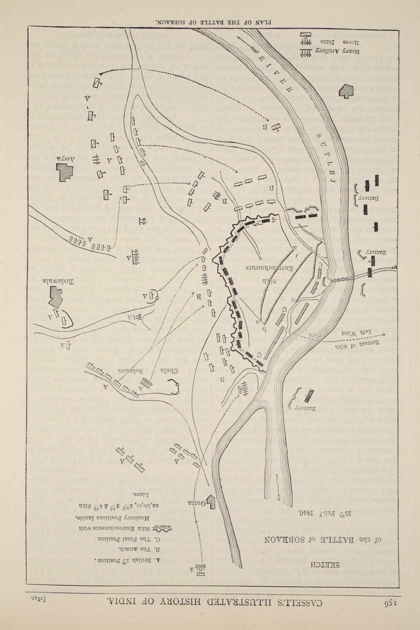 Plan bitwy pod Sobraon, 10 lutego 1846, ilustracja z Ilustrowanej Historii Anglii Cassella autorstwa English School