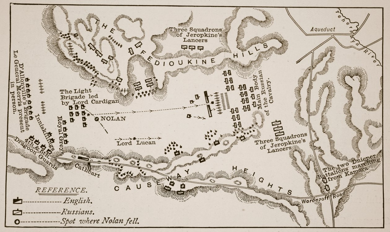 Plan szarży Lekkiej Brygady pod Kominiarką, 25 października 1854 r. autorstwa English School