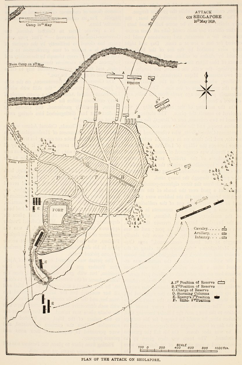 Plan ataku na Sholapore, ilustracja z Cassells Illustrated History of India autorstwa Jamesa Granta, wyd. 1879 autorstwa English School
