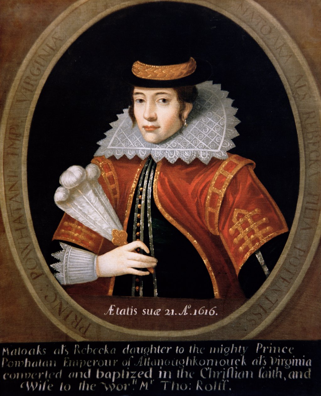 Pocahontas (ok. 1595-1617) 1616 (olej na płótnie) autorstwa English School