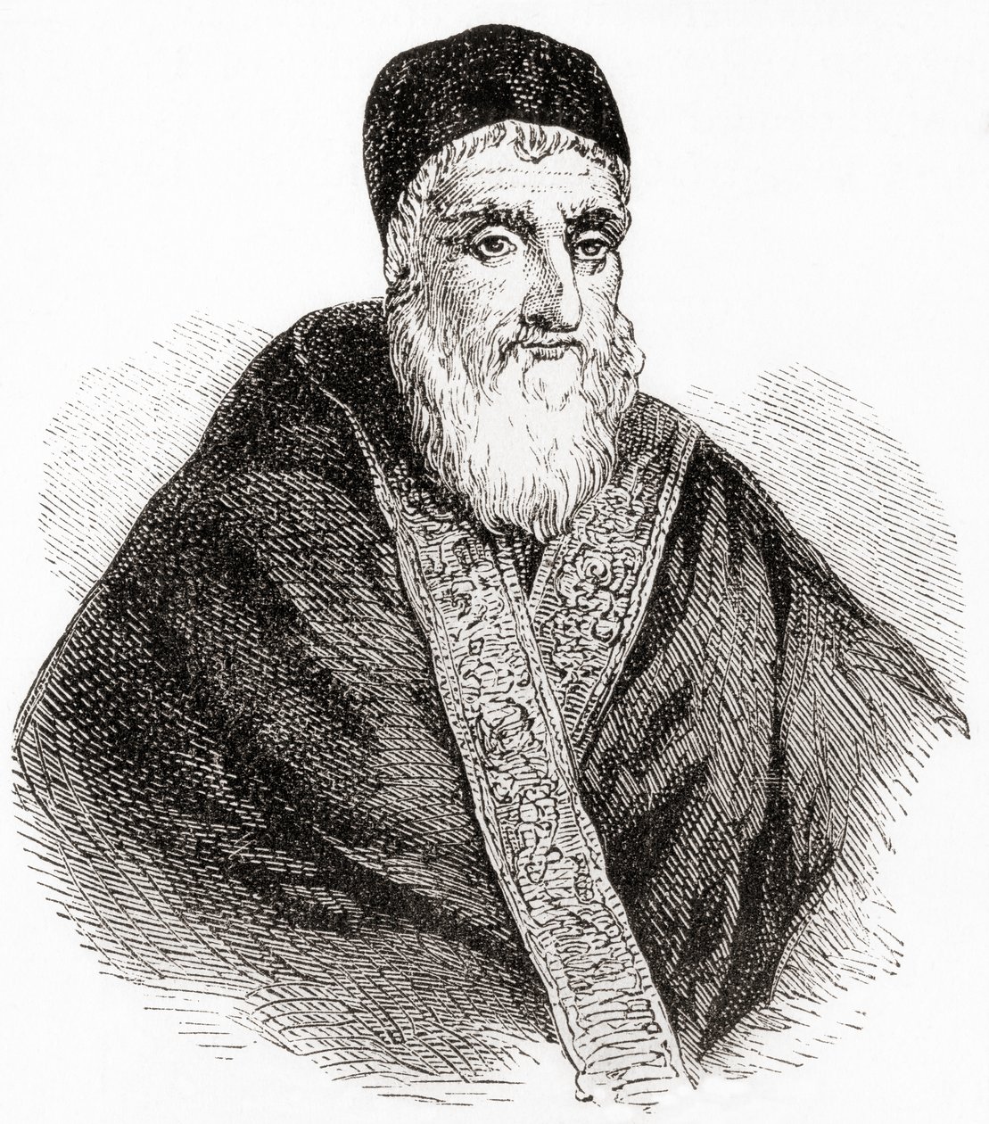 Papież Sykstus V lub Xystus V, urodzony jako Felice Peretti di Montalto, z ilustrowanej historii świata Warda i Locka, wyd. ok. 1882 r. autorstwa English School