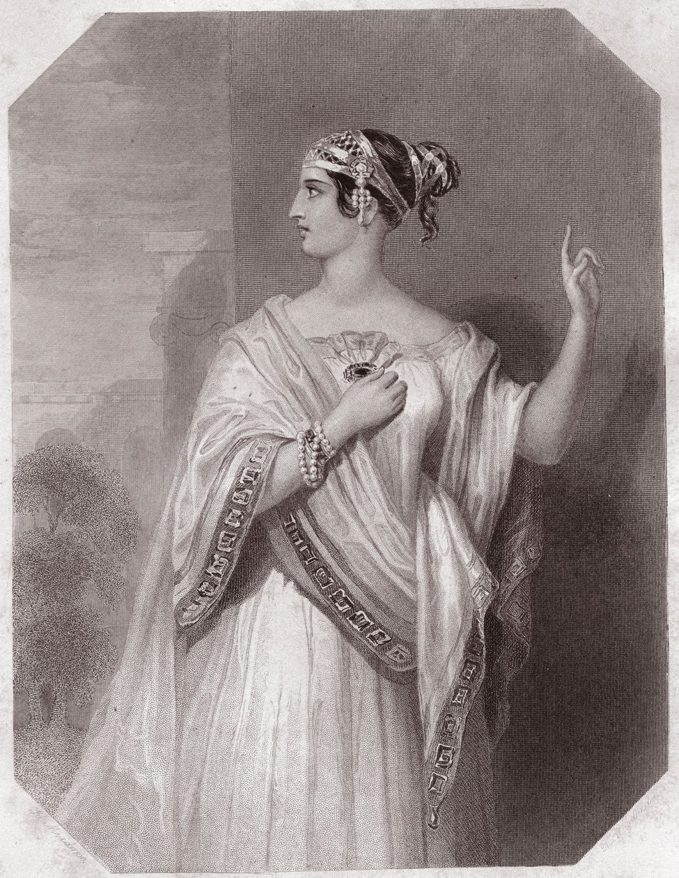 Porcia żona Brutusa (Portia Żona Brutusa) (Jules Cesar - Tragedia Juliusza Cezara) w - „Galerie des femmes de Shakespeare, zbiór czterdziestu pięciu poważnych portretów wczesnych artystów londyńskich, wzbogacony o uwagi krytyczne i literackie” ”” cir autorstwa English School