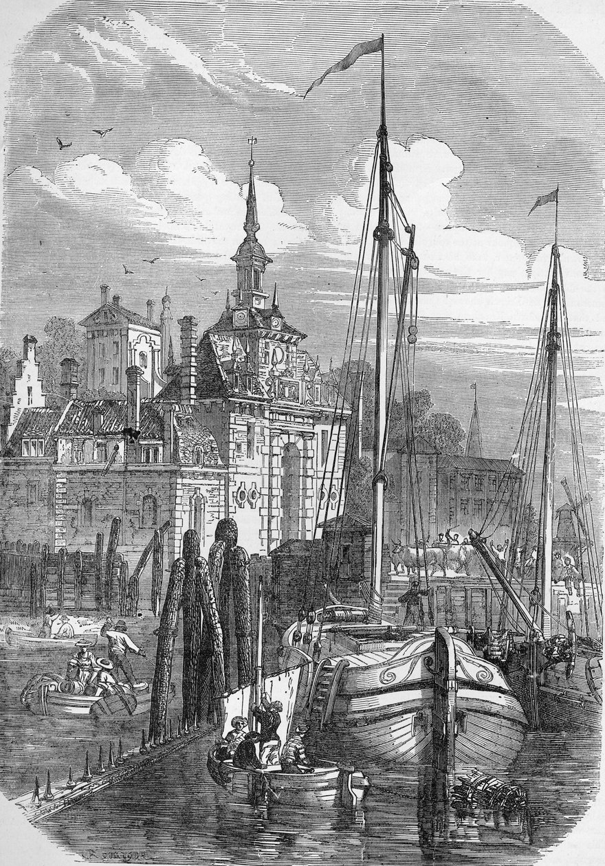 Port w Rotterdamie, Holandia, z "The Illustrated London News", 1810 r. autorstwa English School