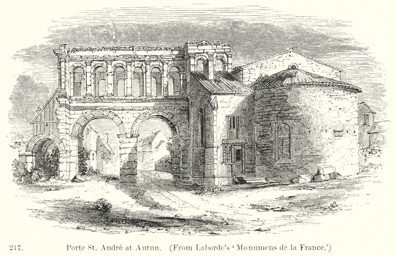 Porte St Andre w Autun (grawerunek) autorstwa English School