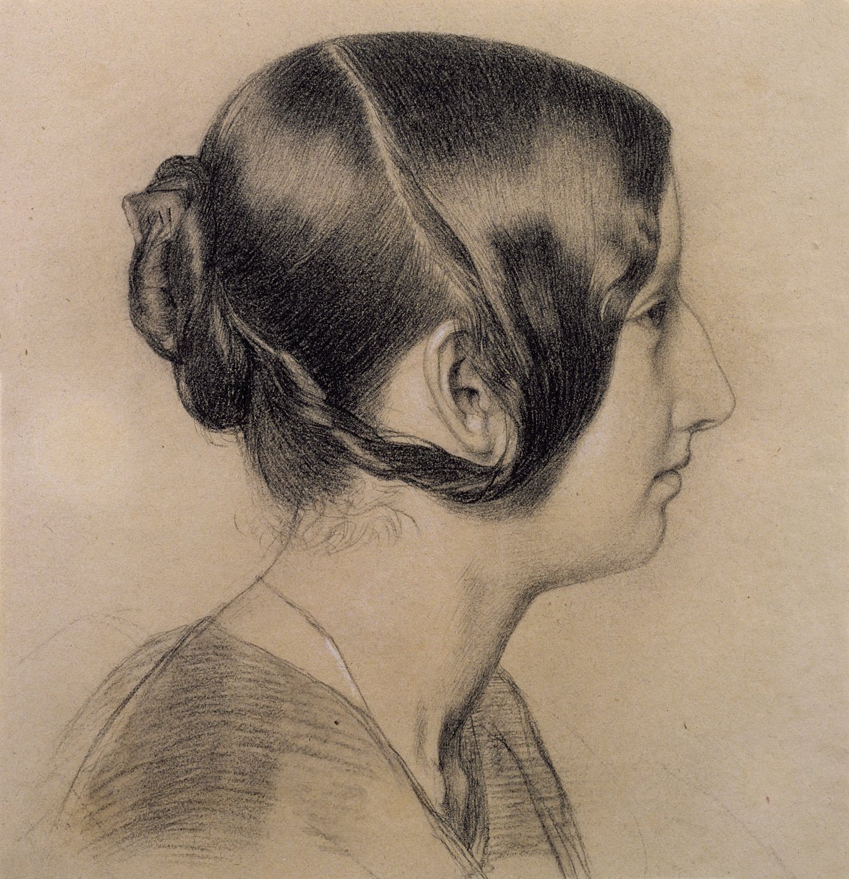 Portret Profil Młodej Damy, ok. 1840 (kolorowe kredy na papierze) autorstwa English School