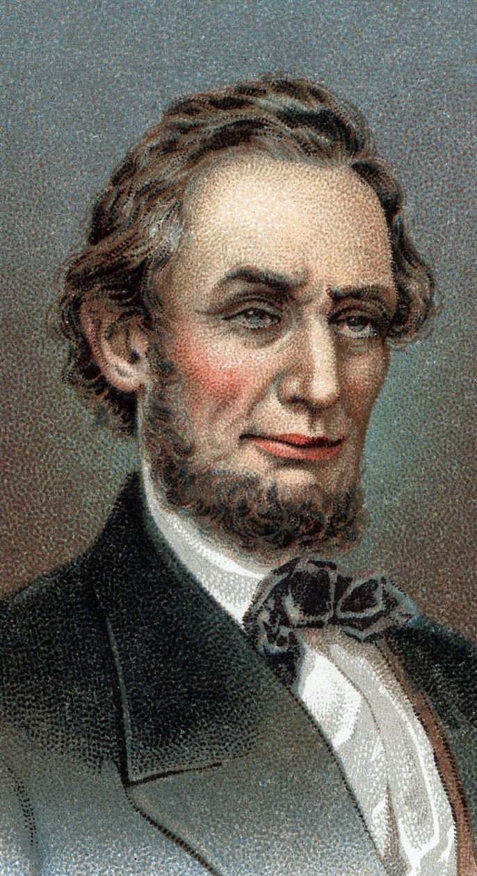 Portrait of Abraham Lincoln - Portrait of Abraham Lincoln (1809-1865) 16. prezydent Stanów Zjednoczonych Ameryki - Z serii „Liderzy ludzi”” - Chromolitografia - Szkoła angielska, XX wiek - autorstwa English School