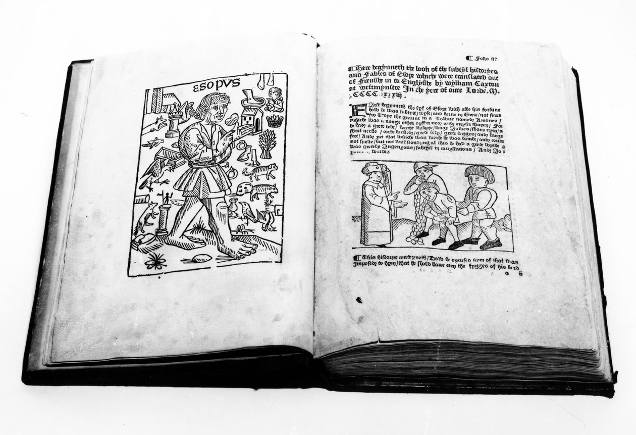 Portret Ezopa, z ilustrowanego tłumaczenia Bajek Ezopa autorstwa Williama Caxtona (ok. 1422-91) 1434 autorstwa English School