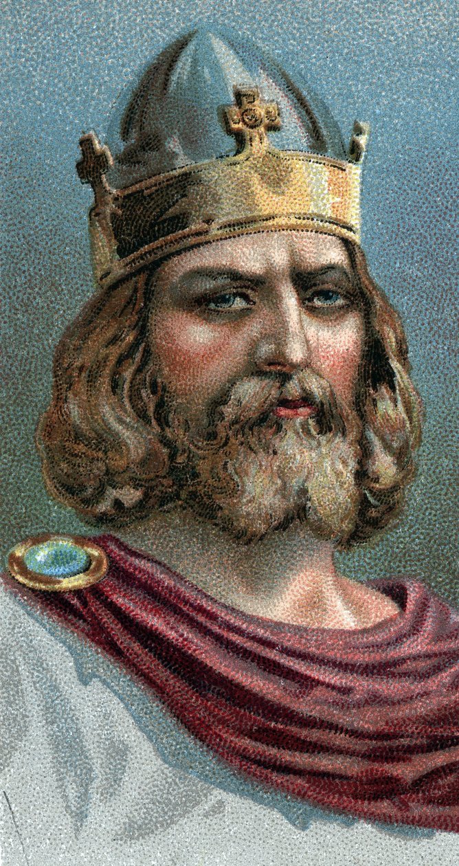 Portret Alfreda Wielkiego (Alfred Wielki, 849-899), króla Wessex, 800 rok n.e. - Z serii „”Przywódcy ludzi””” - Chromolitografia - Szkoła angielska, XX wiek - autorstwa English School