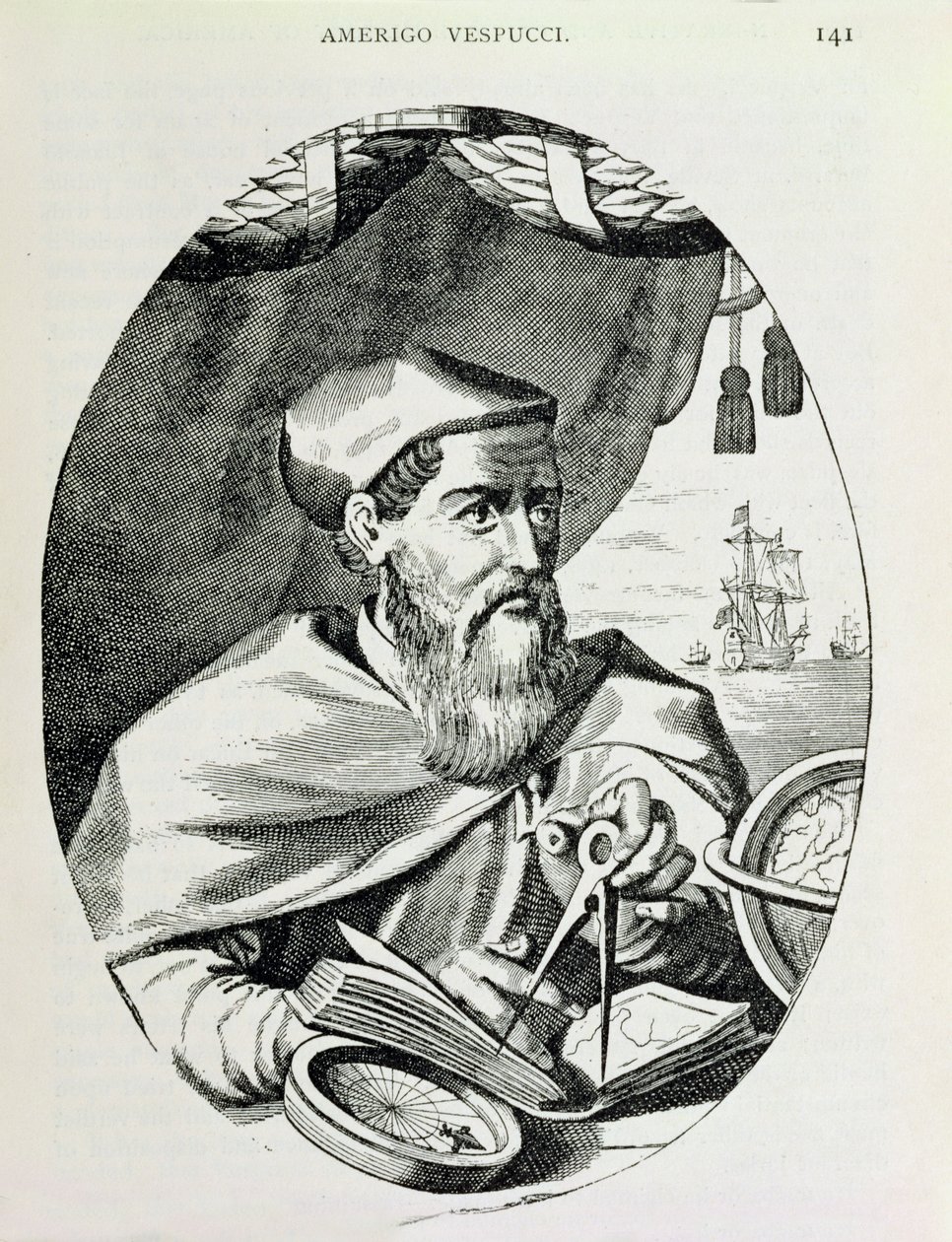 Portret Amerigo Vespucci (1454-1512) z „The Narrative and Critical History of America”, pod redakcją Justina Winsora, Londyn, 1886 autorstwa English School