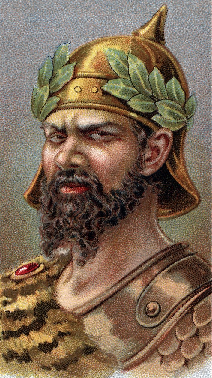 Portret Huna Attyli (ok.406-453) - Z serii „”Przywódcy mężczyzn”” - Chromolitografia - Szkoła angielska, XX wiek - autorstwa English School