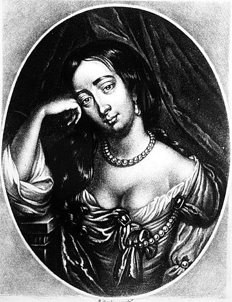 Portret Barbary Villiers, księżnej Cleveland (1641-1709) grawerowany przez Richarda Earloma (1743-1822) z Illustrious Characters in British History (mezzotinta) autorstwa English School
