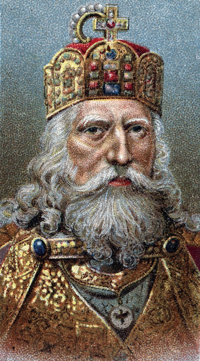 Portret Karola Wielkiego (742-814), króla Franków - Karol Wielki - Z serii „”Przywódcy ludzi”” - Chromolitografia - Szkoła angielska, XX wiek - autorstwa English School