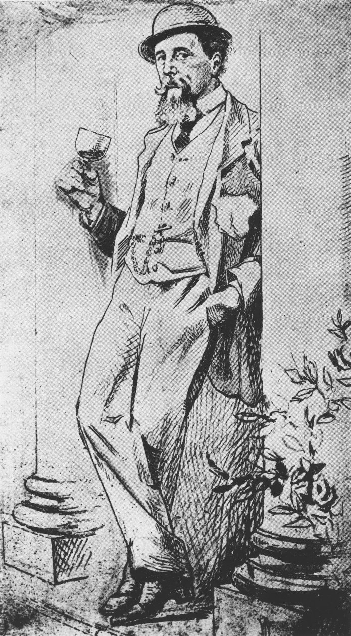 Portret Karola Dickensa (1812-70), z książki „Picie z Dickensem” autorstwa Cedrica Charlesa Dickensa autorstwa English School