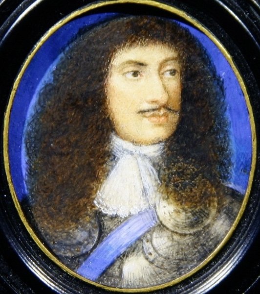 Portret Karola II (akwarela na kości słoniowej) autorstwa English School