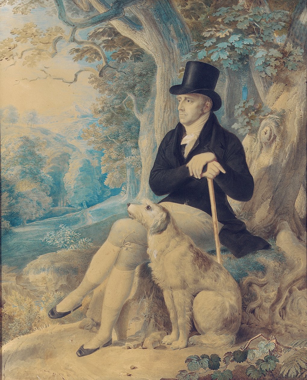 Portret Charlesa Lee, rektora Wootton, pełnej długości, z psem, w Wootton Park, Oxfordshire, 1861 autorstwa English School