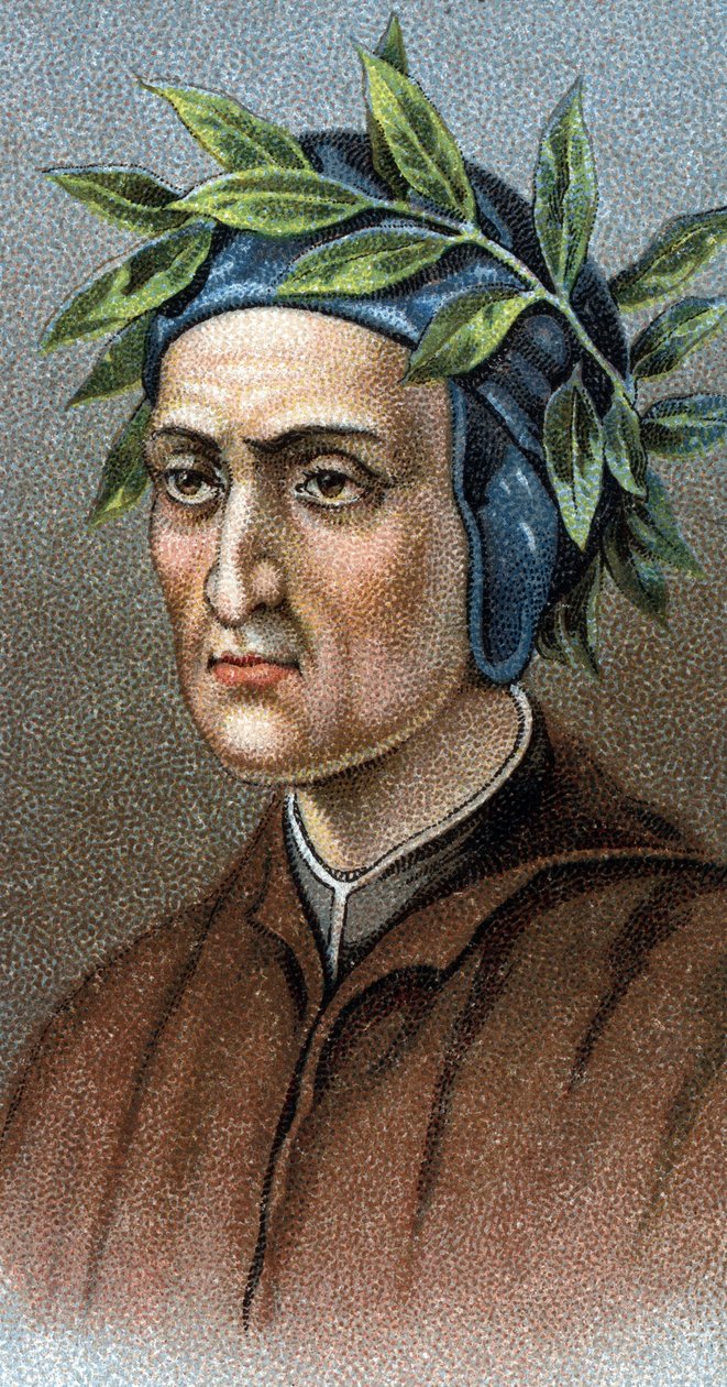 Portret DANTE ALIGHIERI (1265-1321) Włoski poeta - Z serii „Przywódcy ludzi”” - Chromolitografia - Szkoła angielska, XX wiek - autorstwa English School